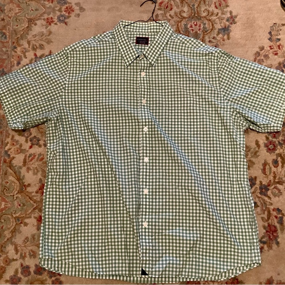 UNTUCKit Green and White Gingham Short Sleeve Shirt Sz XXXL